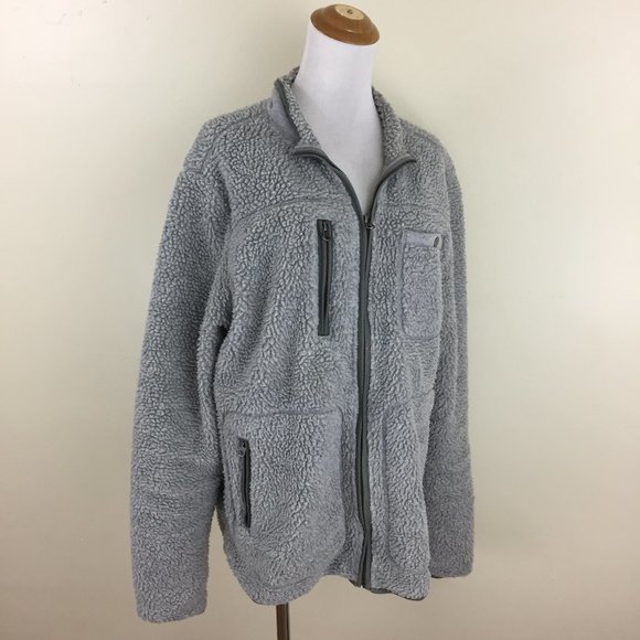MARINE LAYER Light Gray Faux Fur Zip Pocket Long Sleeve Jacket